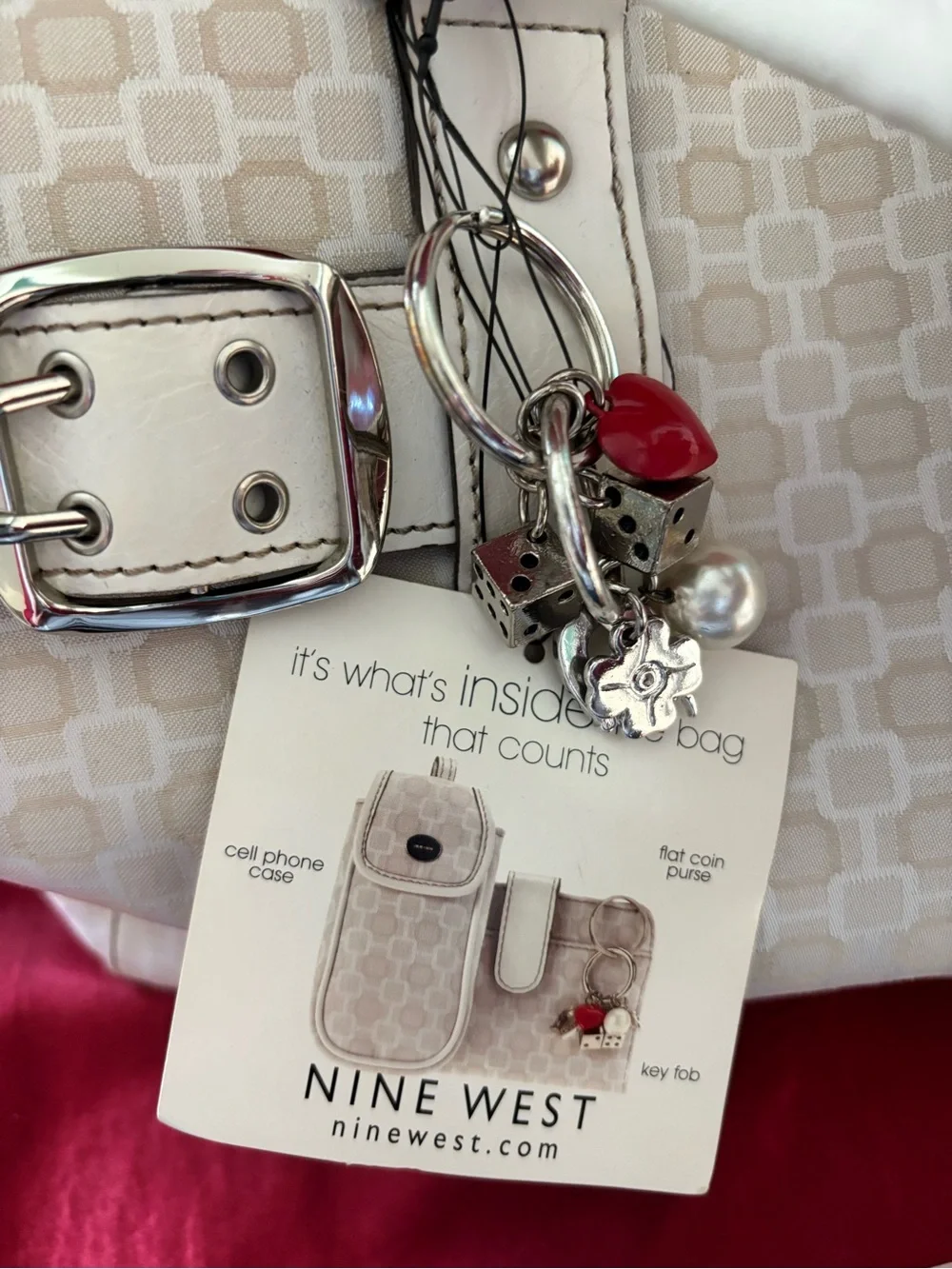 NWT Nine West Cream Patterned Tote and Y2K accessories